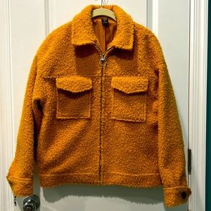 Urban Outfitters Teddy Zip-Front Trucker Jacket Mustard Yellow Size Small